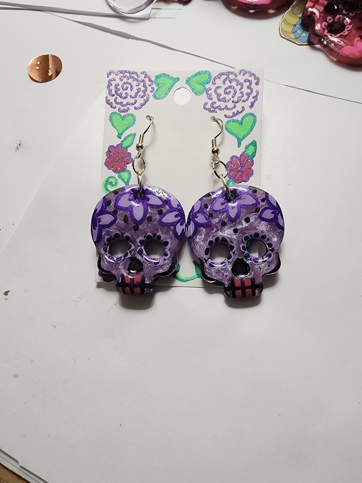 Audrey Grace Designs Purple Sugar Skulls Earrings