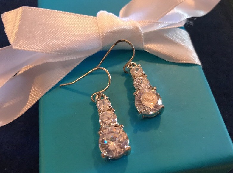 Clear Cubic Zirconia Crystal Earrings On Dangle Hooks by “LANE BRYANT”
