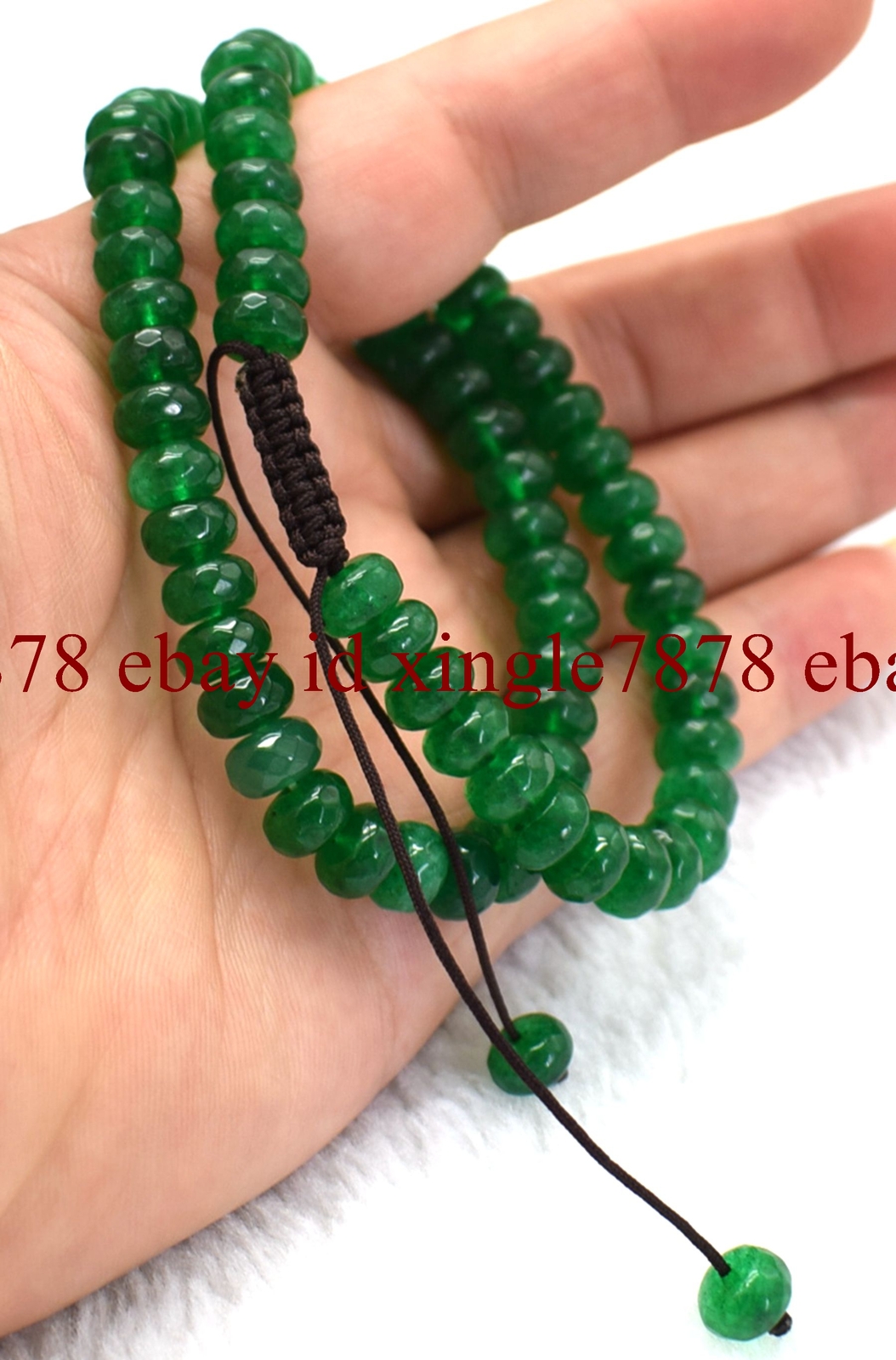 Natural 5x8mm Faceted Green Jade Rondelle Gemstone Beads Bracelet 7.5″ AAA
