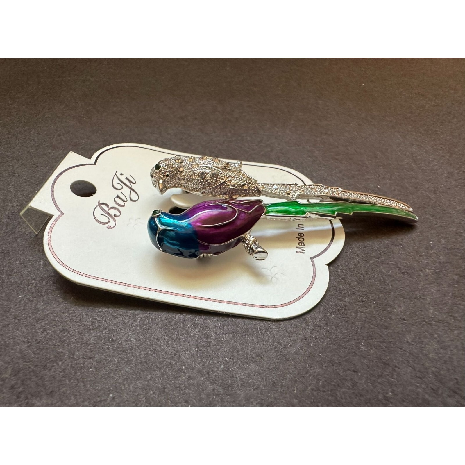 Vibrant Enamel & Rhinestone Parrots Birds Pin Brooch BaJi