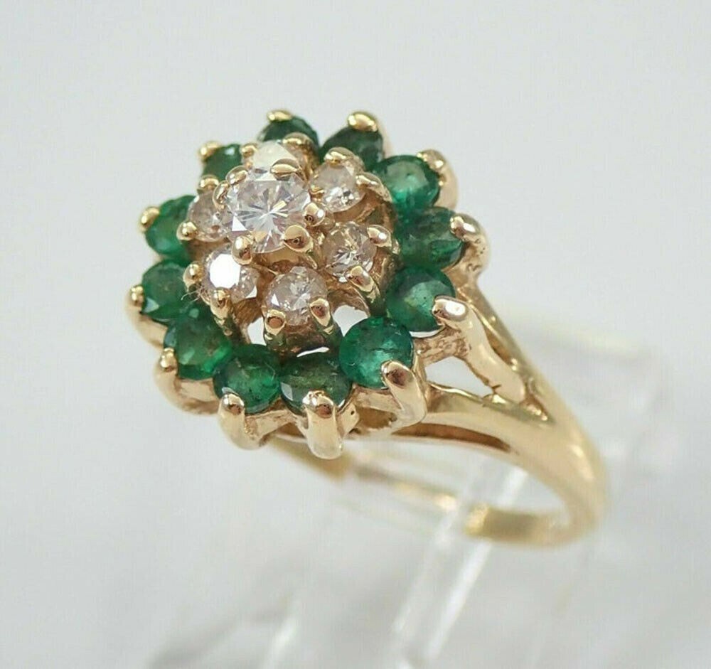 1.35Ct Simulated Emerald & Diamond Engagement Ring 14K Yellow Gold Plated Silver