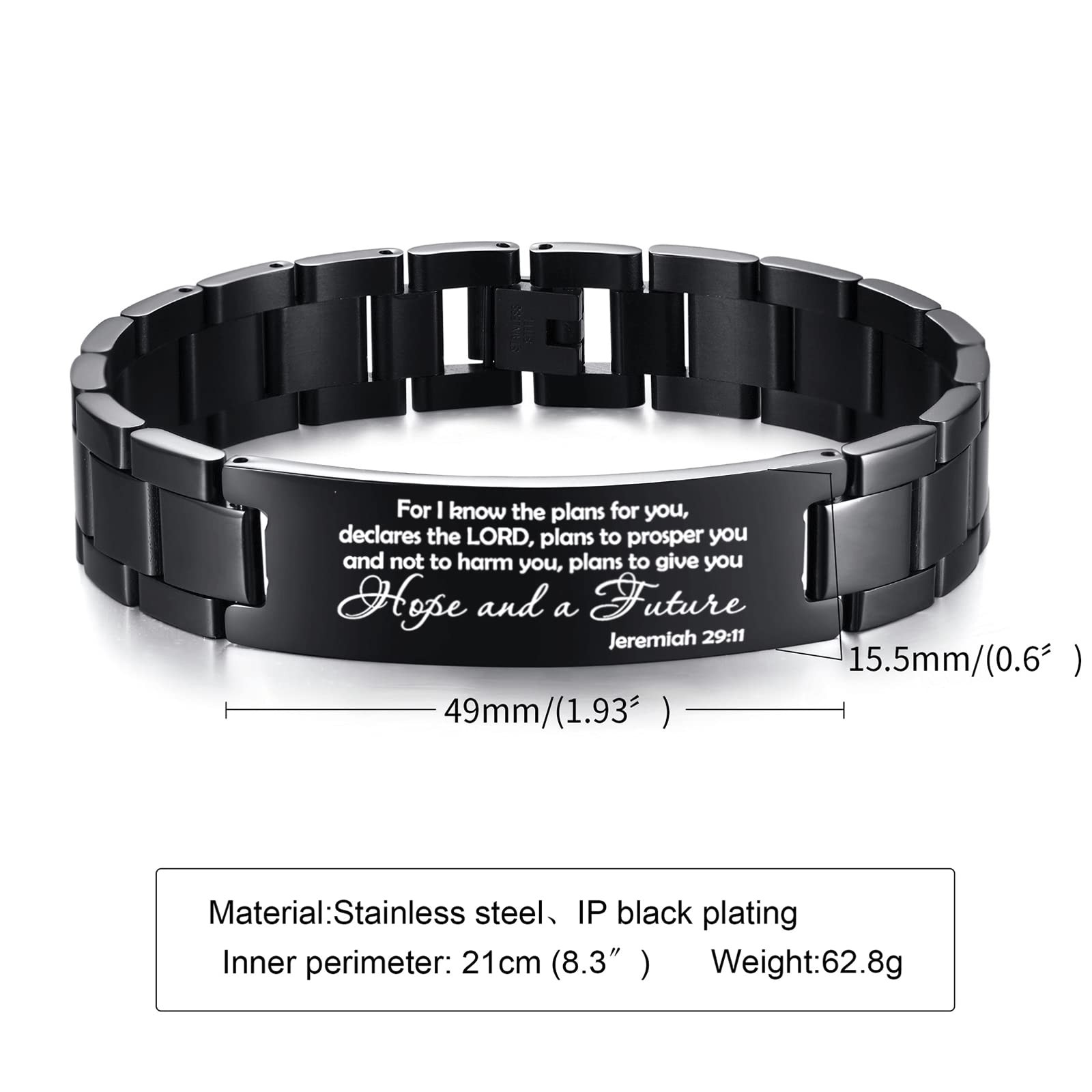 Christian Bracelet for Men Personalized Bible Verse Stainless Steel Chain Bra…