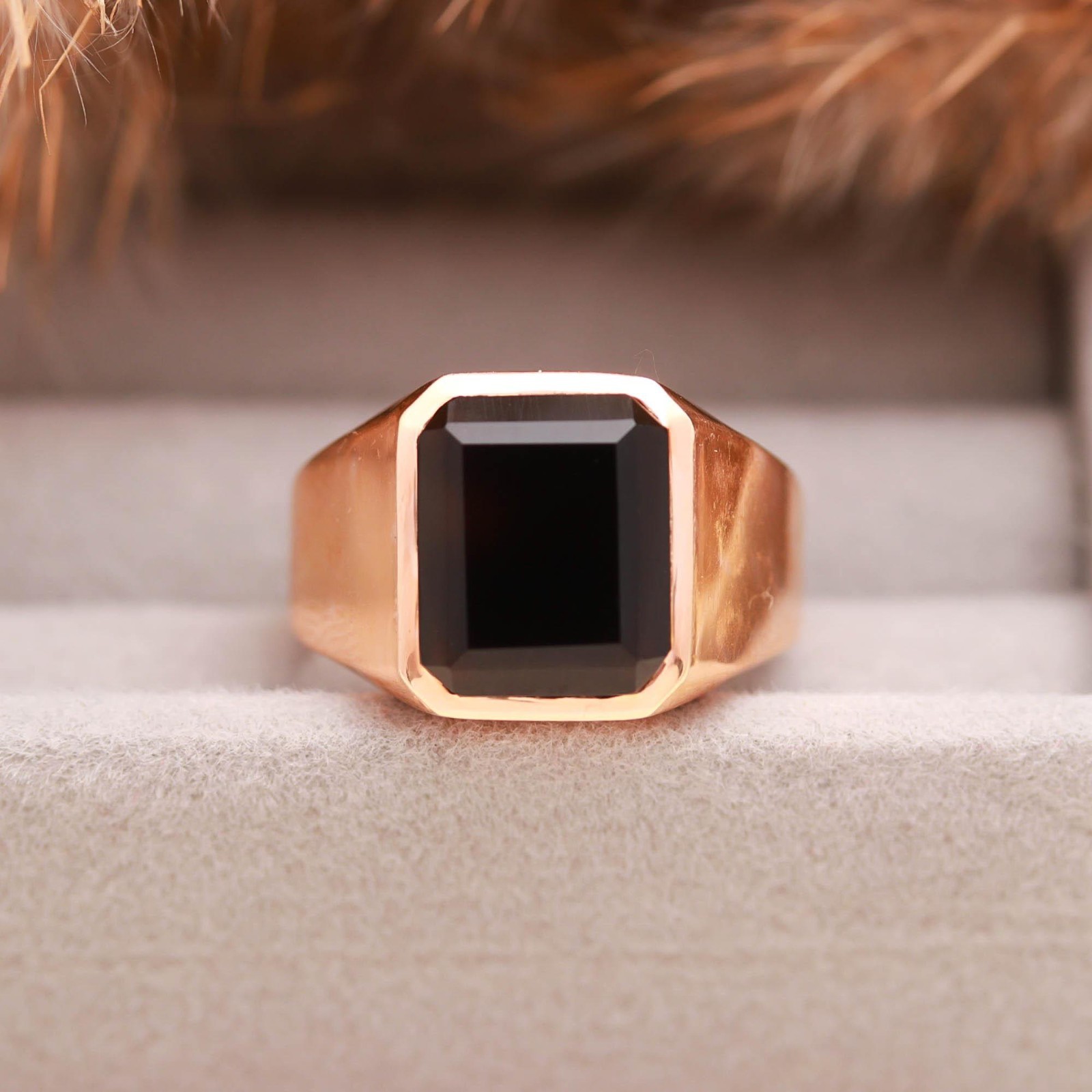Natural Black Onyx Octagon Ring Rose Gold Fill Solid Silver Minimalist Jewelry