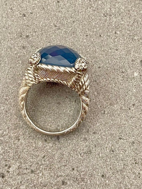 Judith Ripka .925 Sterling midnight sapphire blue cocktail ring