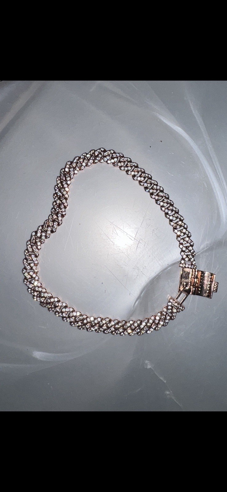 Cuban Link Tennis Chain Bracelet Rose Gold White with Box Clasp