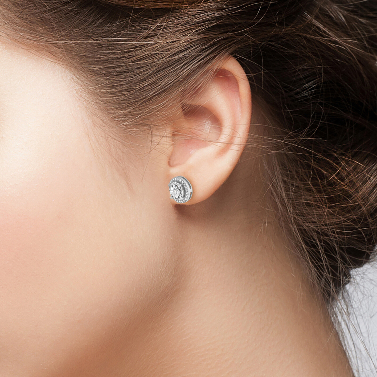 2 PAIR SET 925 Sterling Silver Round Cut AAA Cubic Zirconia Halo Stud Earrings