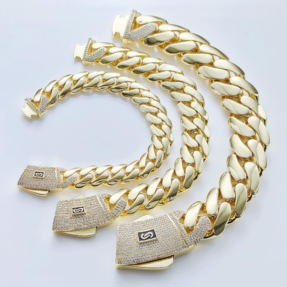 6/8/10/12/15/20mm Cuban Chain Necklace Hip Hop 14k Gold Plating Bracelet Jewelry
