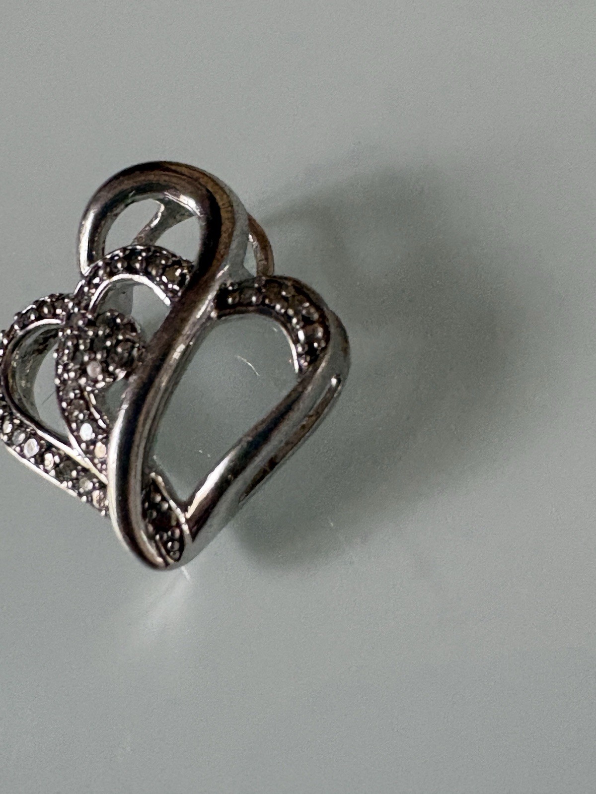 Zales Sterling Silver Diamond Accent Heart Pendant Charm Signed CJ