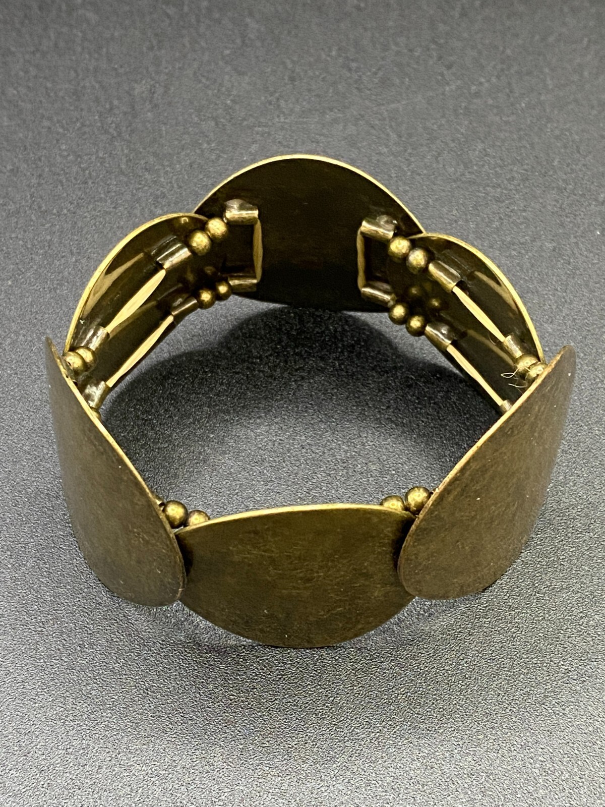 Vintage Brass Tone Medallion & Bead Stretch Bracelet