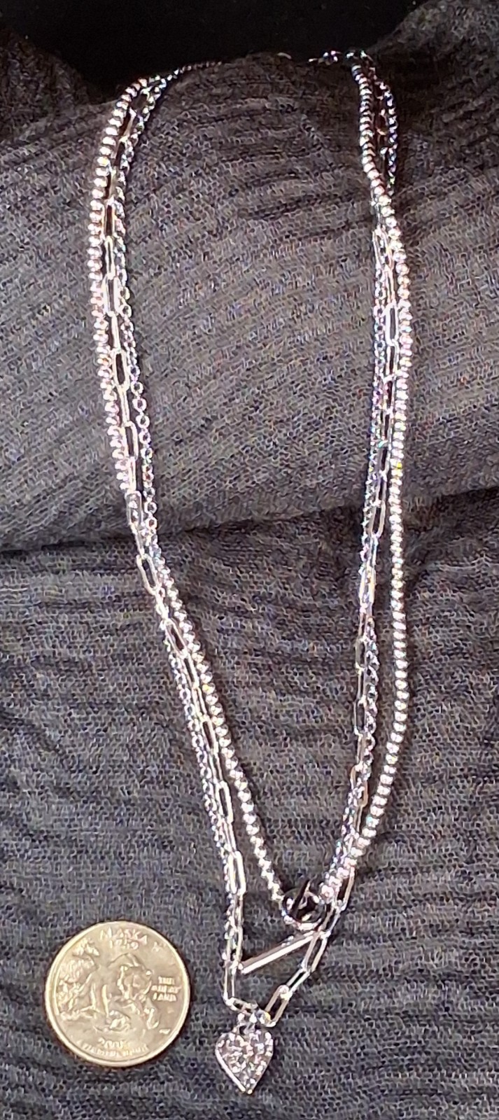 Simply Vera Vera Wang Gunmetal Layered Necklace Rhinestone Heart Pendant Toggle