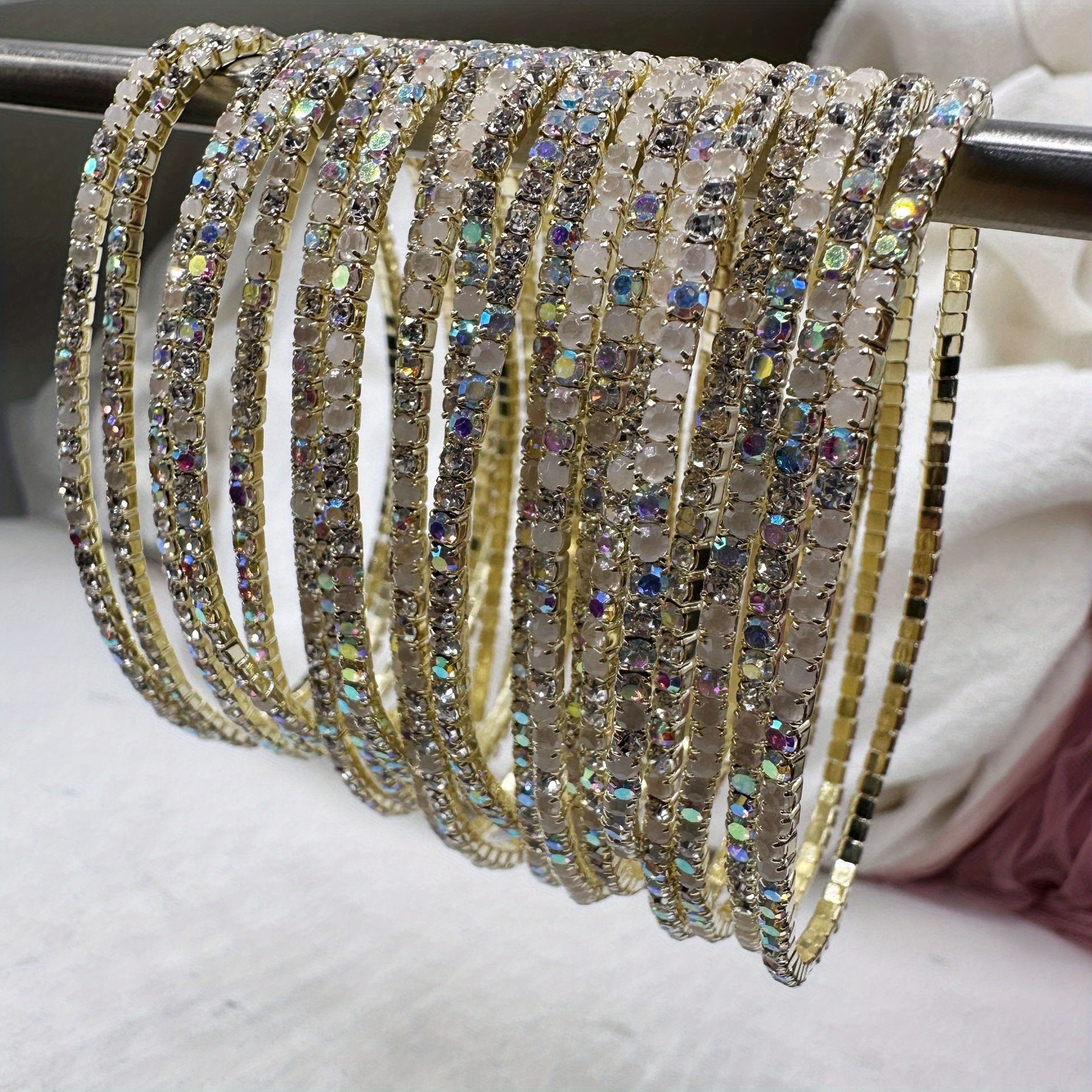 50/100 PCS (Random) Multicolor Rhinestone Elastic Stackable Bracelet Set