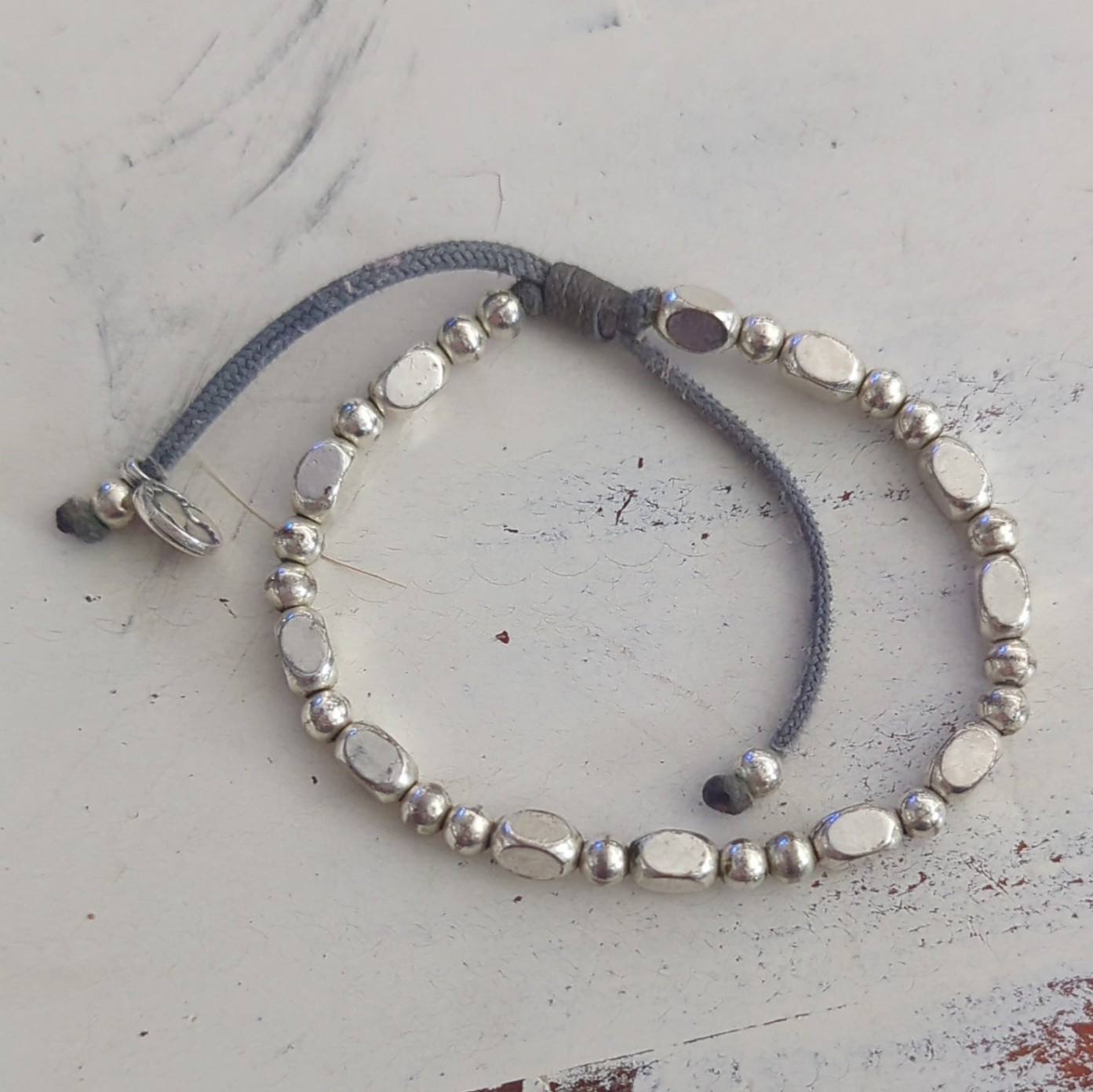 Be Kind Humankind Silver Tone Beaded Gray Cord Bracelet Adjustable Slide