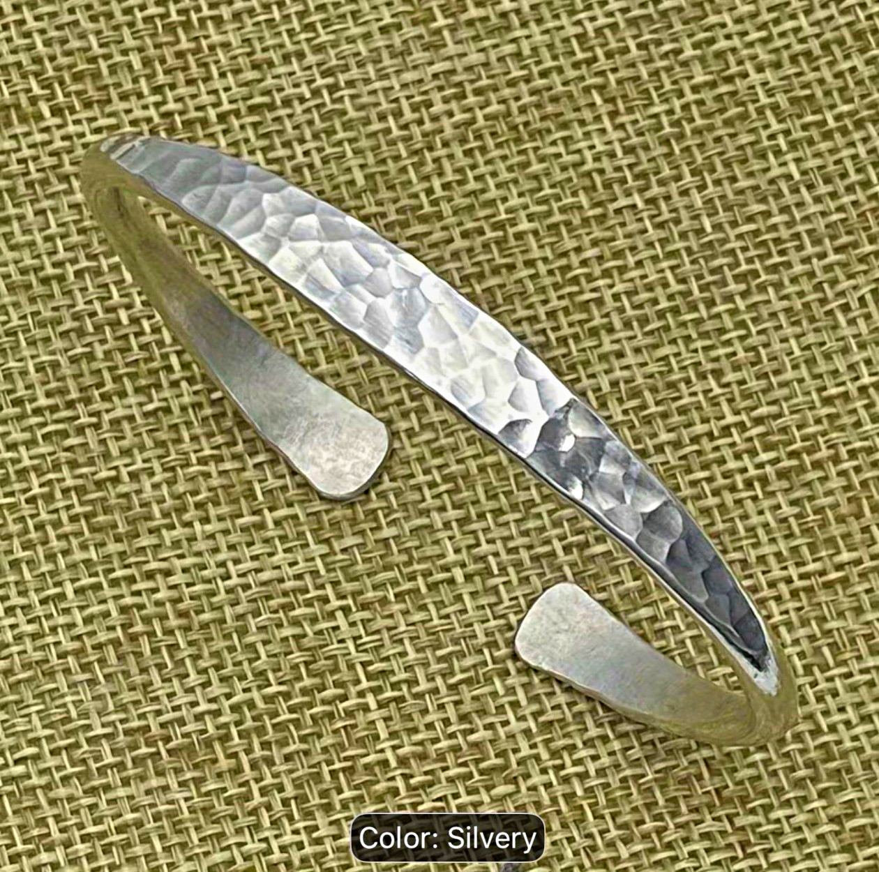 Silver Tone Hammered Metal Cuff Bracelet, No Stone, No Gemstones