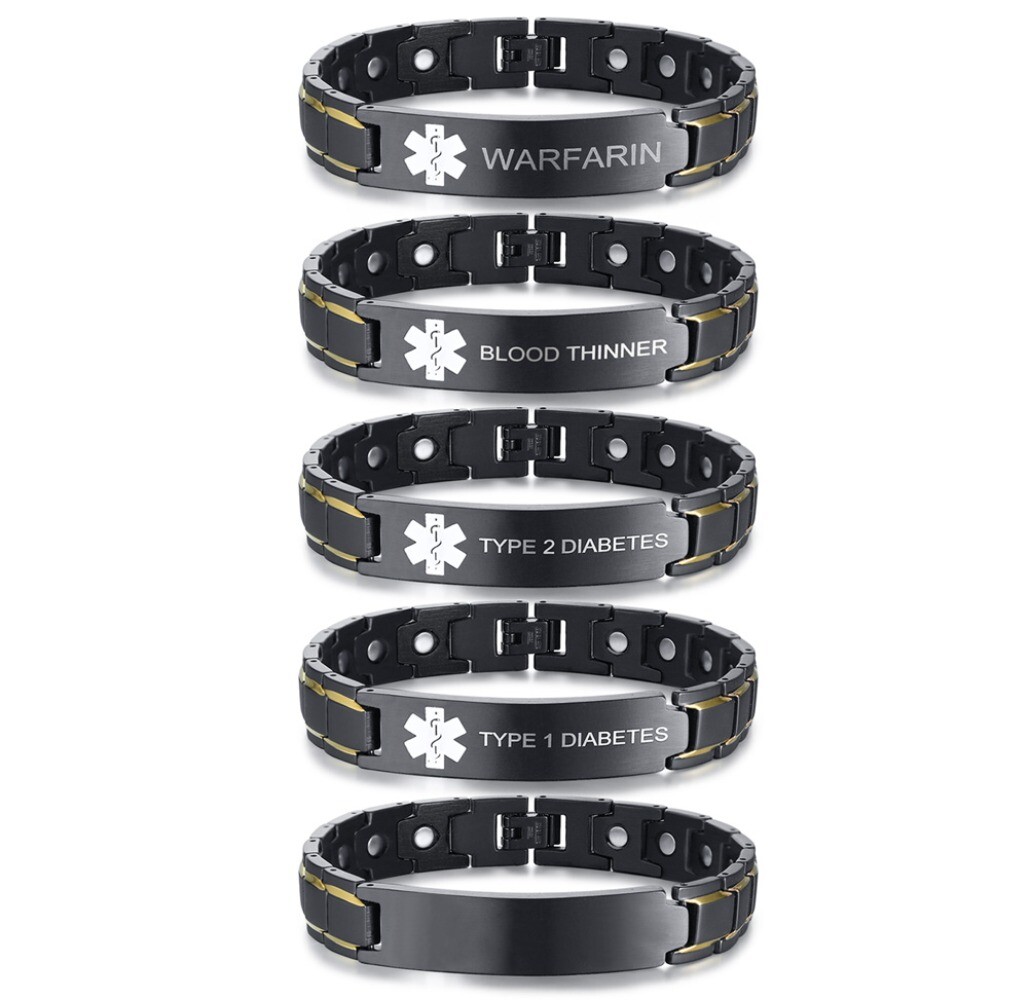 Medical Alert Bracelets for Men Free Engraving Adjustable Emergency Wristband