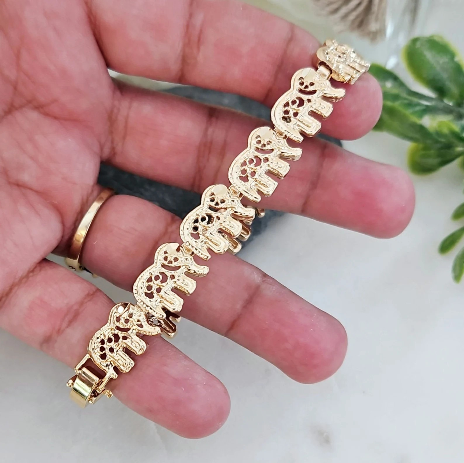 Gold Elephant Women’s Bracelet, 14K Heavy Plated Gold