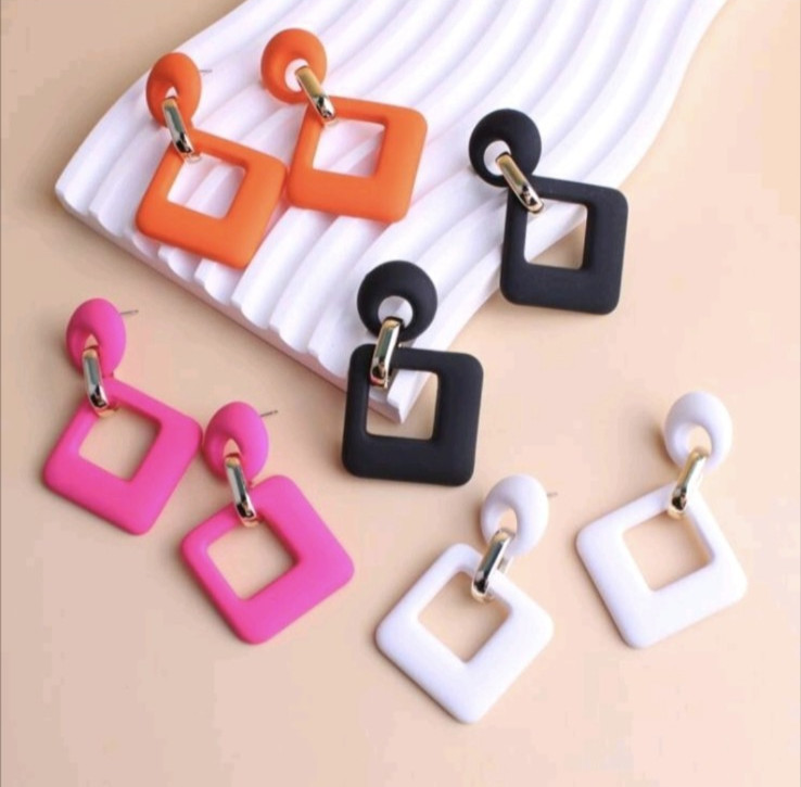 Earrings Colorful 1980s Jewelry Pink Barbie Core Orange Black White 80s Earrings