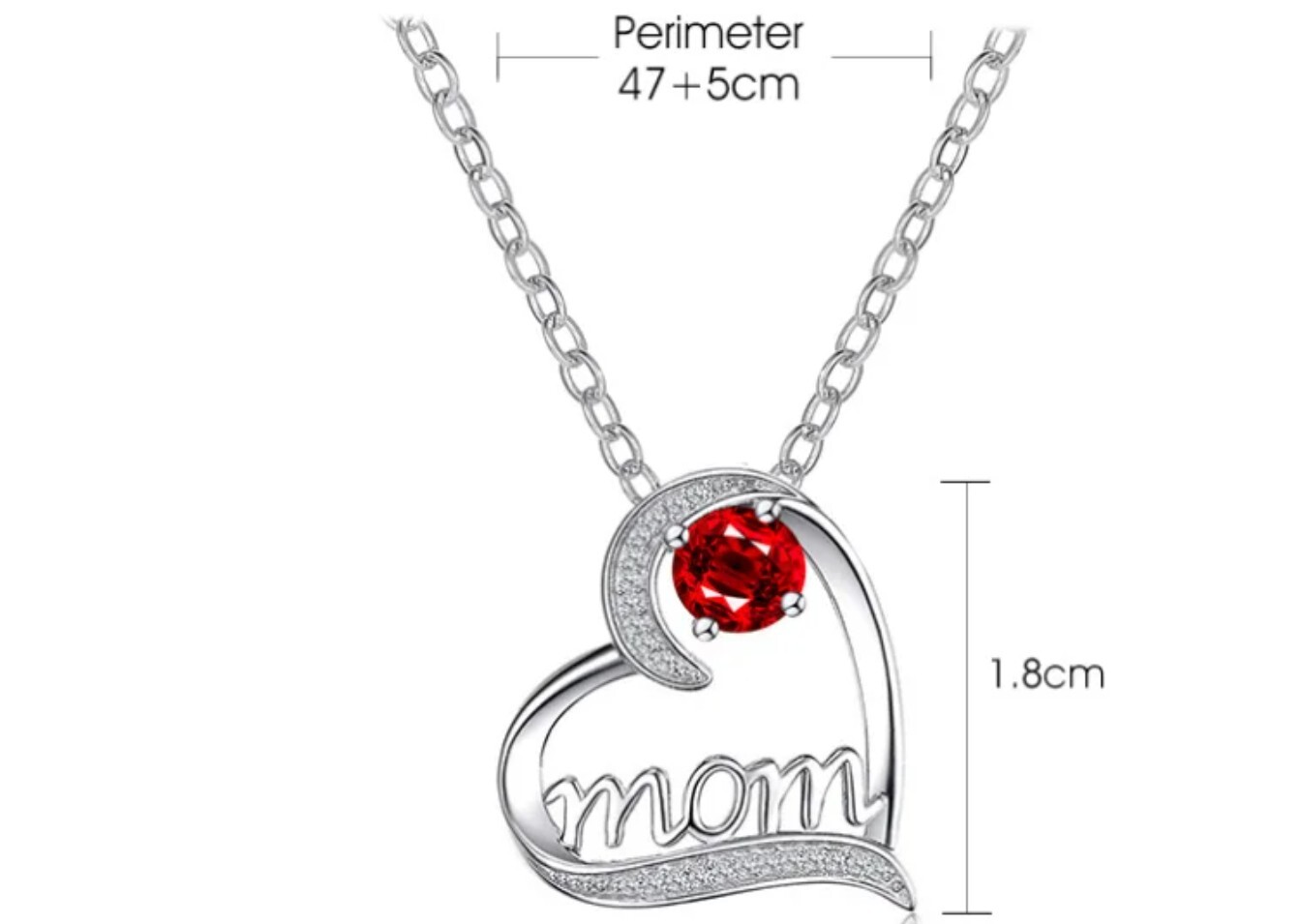 Heart MOM Pendant Necklace Red Mother’s Day Gift Silver Toned Women’s Gift
