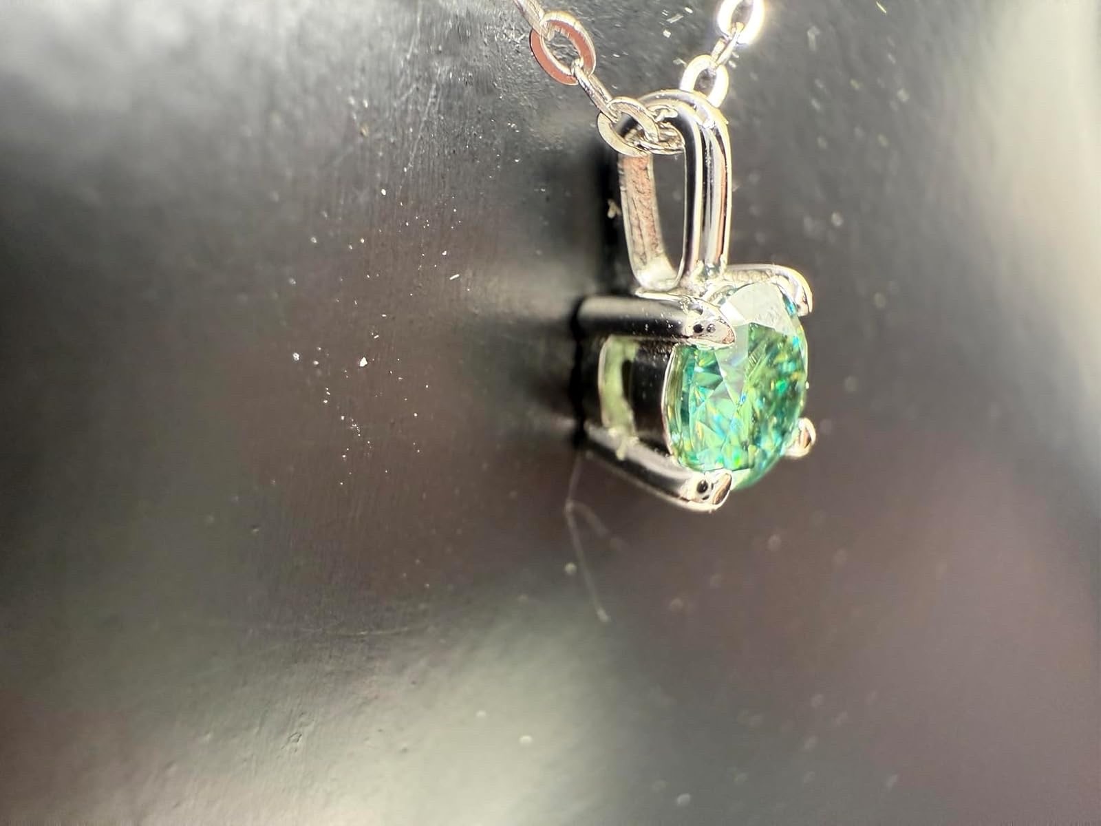 Cyan Moissanite Sterling Silver Necklace, 5mm Solitaire Pendant, 0.5 Carat