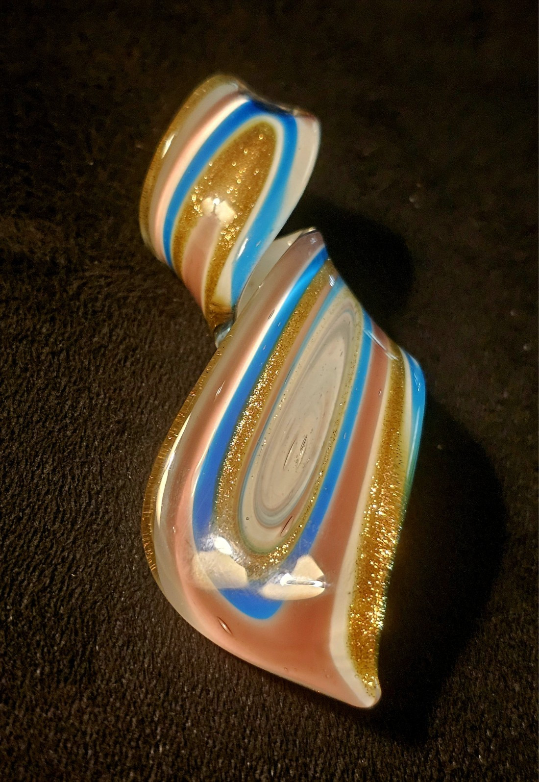 Handmade Blue & Gold Art Glass Swirl Pendant with Aventurine