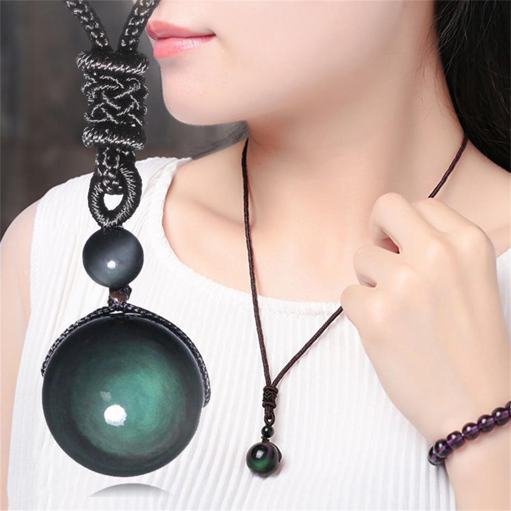 Women’s Fashion Jewelry Black Obsidian Stone Rope Necklace 68-3