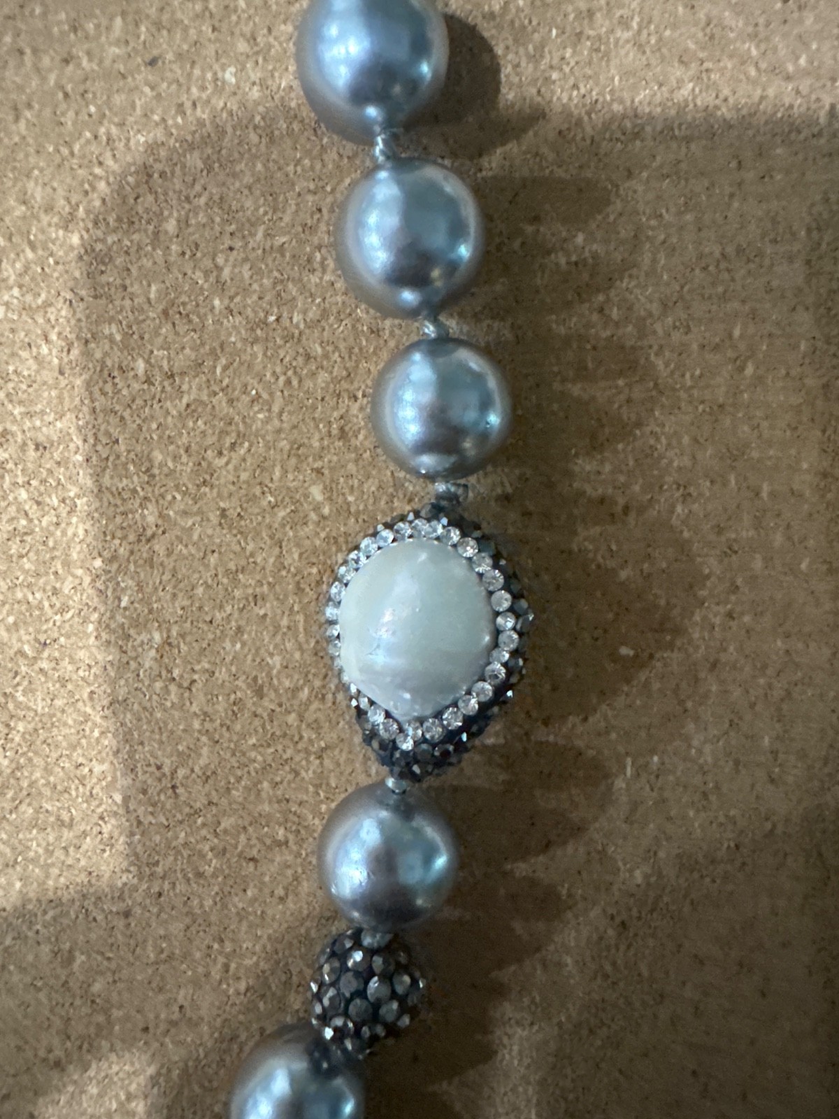 Turkish gray natural pearl necklace with CZ Accents