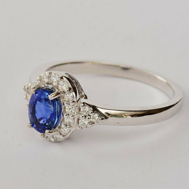 0.85Ct Simulated Diamond Engagement Ring 14K White Gold Plated Silver