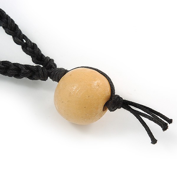 Stylish Brown/ Natural Wood and Acrylic Bead With Black Cotton Cord Necklace –