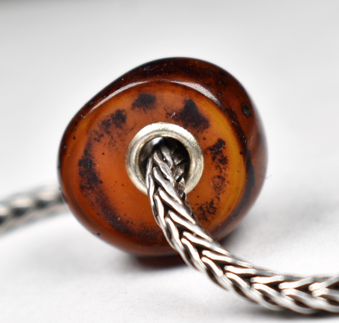 Copal focal nugget charm bead 19.3mm, full silver core, European charm