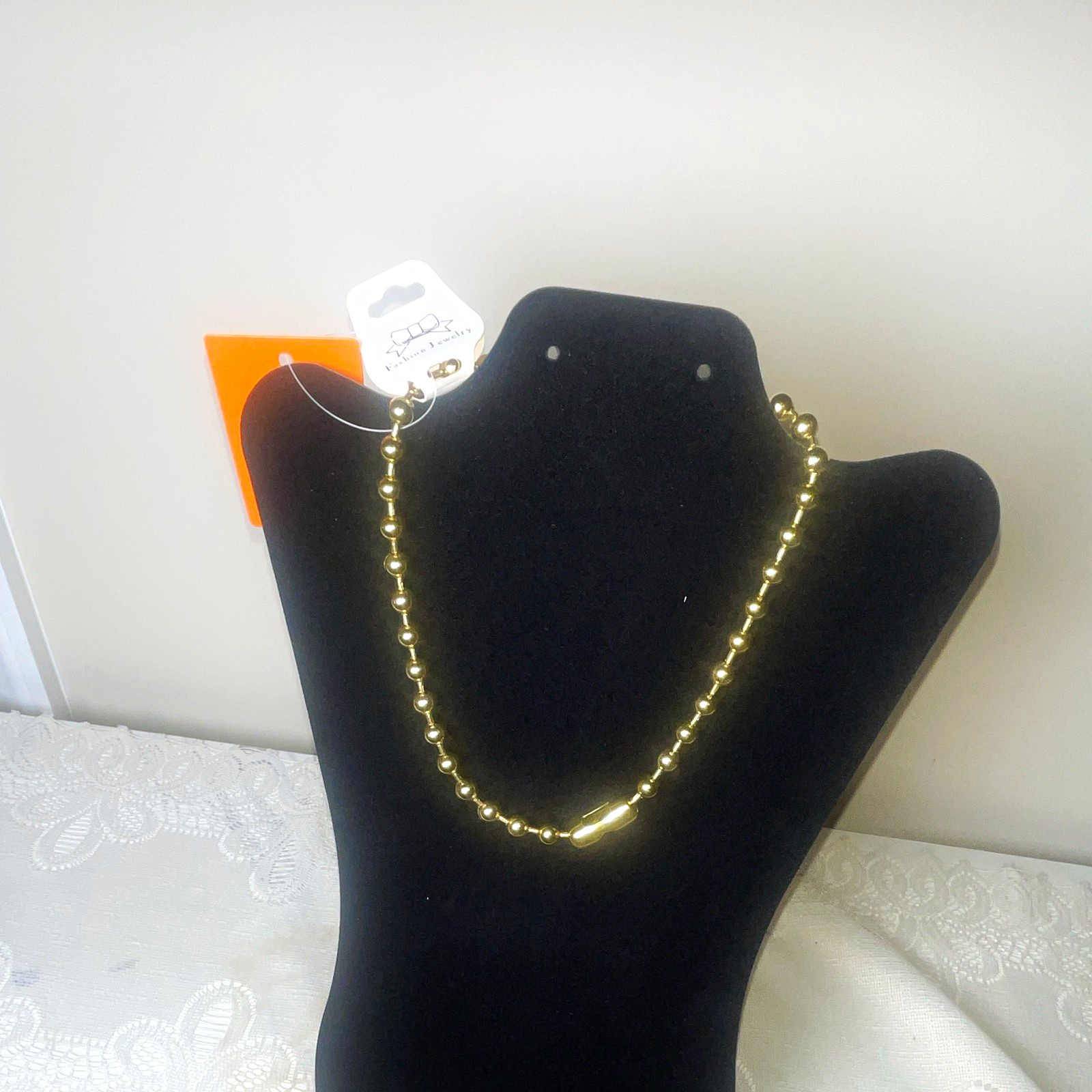 Gold Tone Metal Ball/Bead Chain Beaded Necklace, No Stone, 0 Gemstones