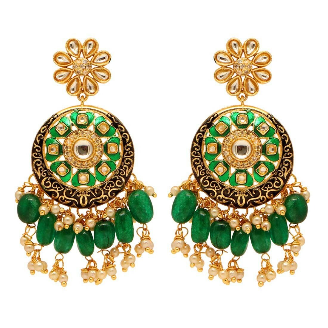 Bollywood Celebrity Style Kundan Meenakari Earrings Indian Latest Designer Green