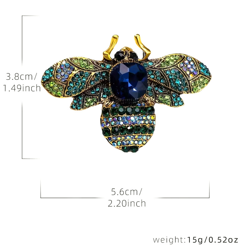 Vintage Bee Design Rhinestone Artificial Gemstone Alloy Brooch Luxury Jewelry