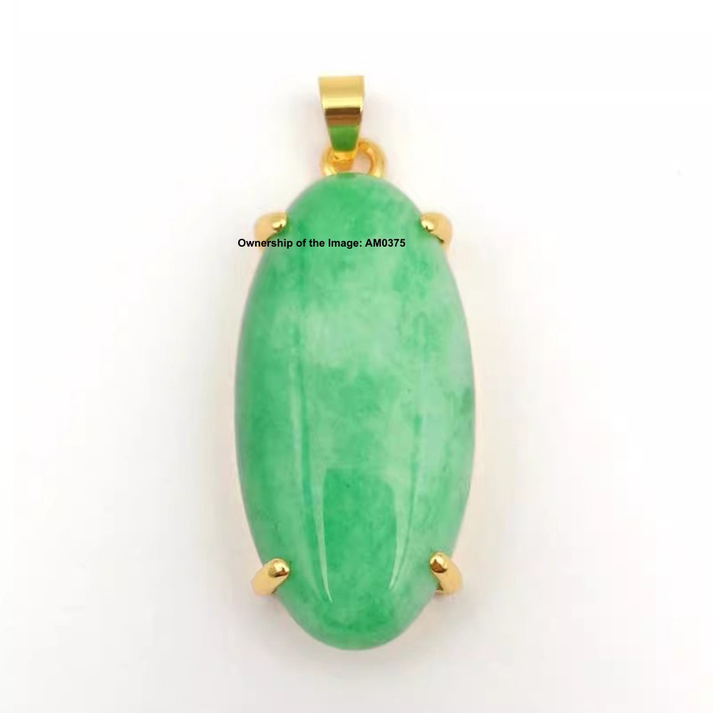 NEW Yellow Alloy Heating Jade Pendant Women Men Green Jade Oval Pendant 1.5inch
