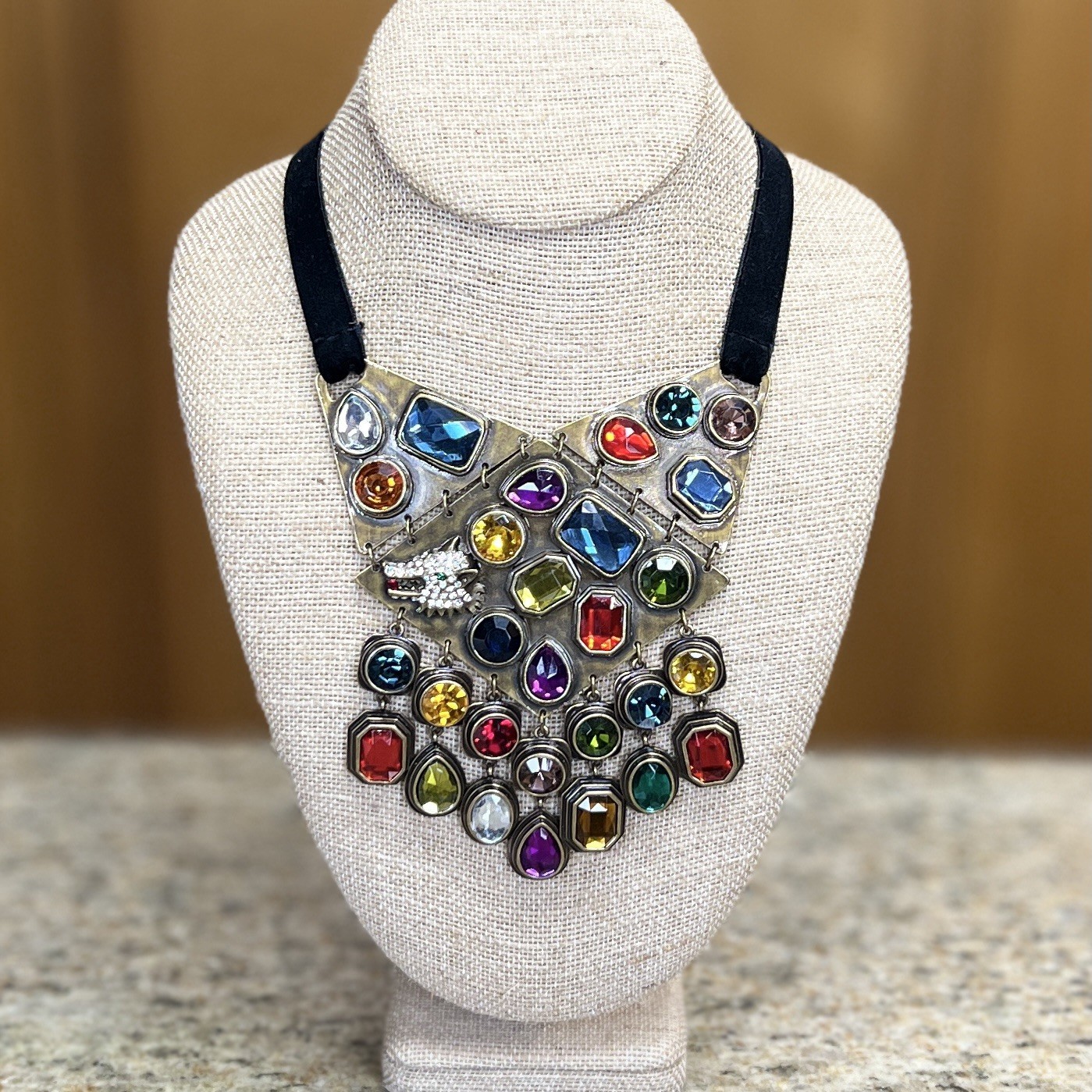 Loulou de la Falaise Multicolor Statement Bib Necklace with Gem Accents with Box