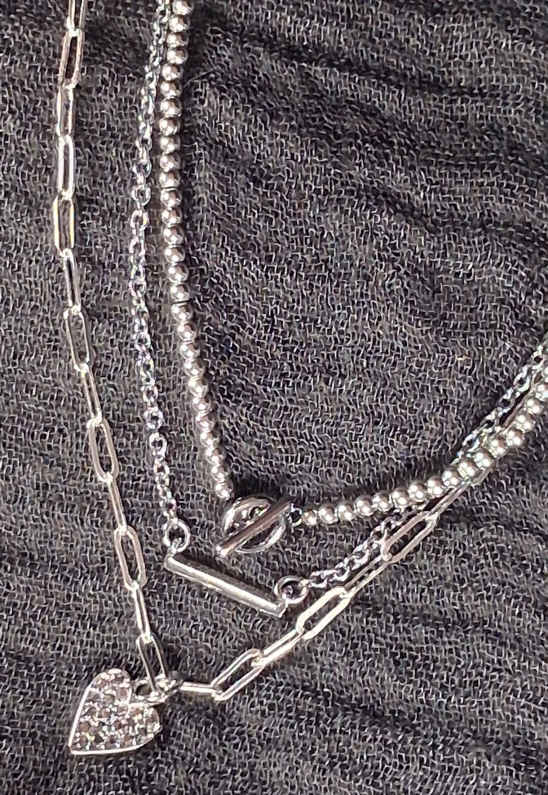 Simply Vera Vera Wang Gunmetal Layered Necklace Rhinestone Heart Pendant Toggle