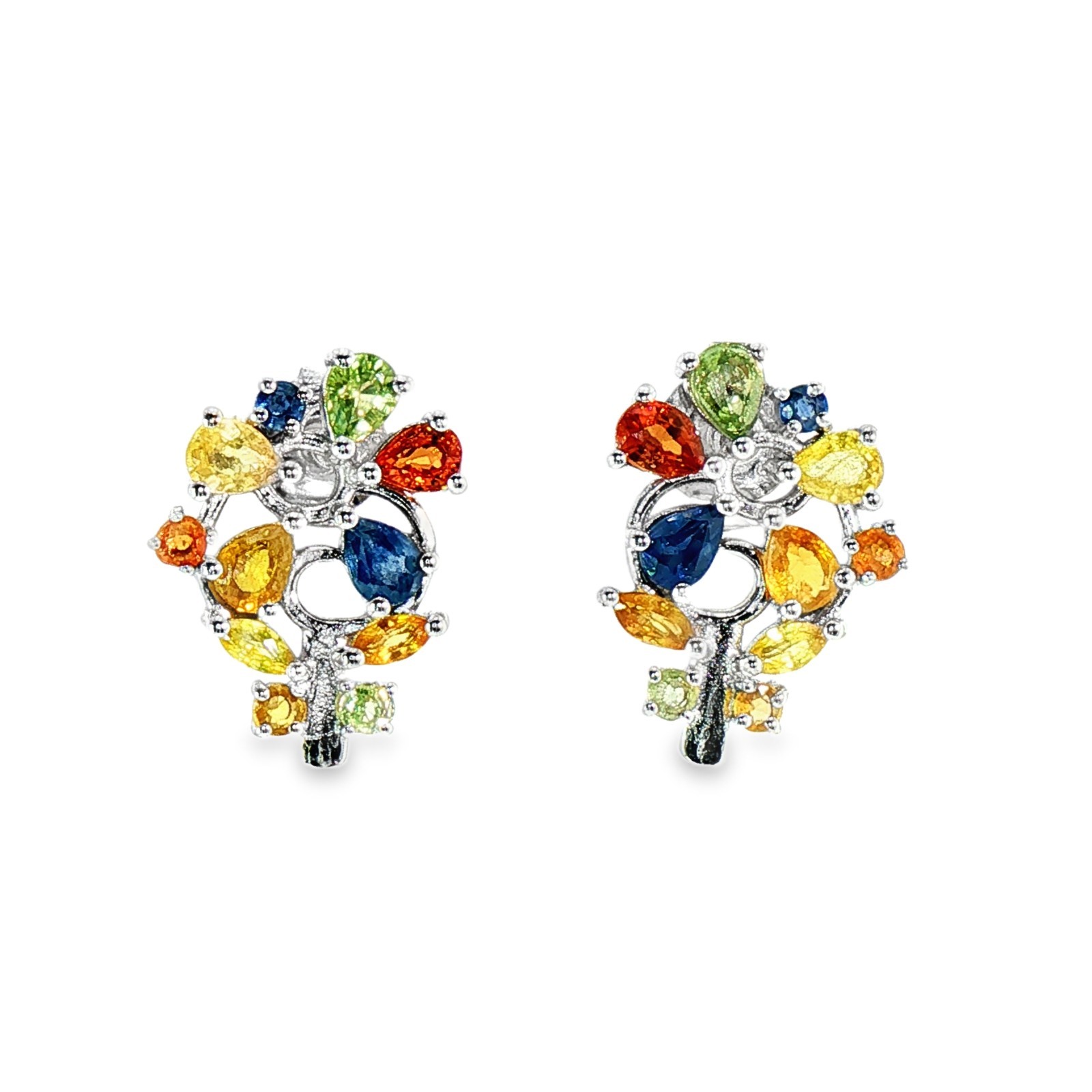 925 Sterling silver Earing Pear 4x3mm Multi-Sapphire Gemstone Jewelry.