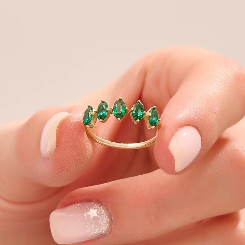 2CT Emerald Lab Created Gold Plated Half Band Ring US Duty Free