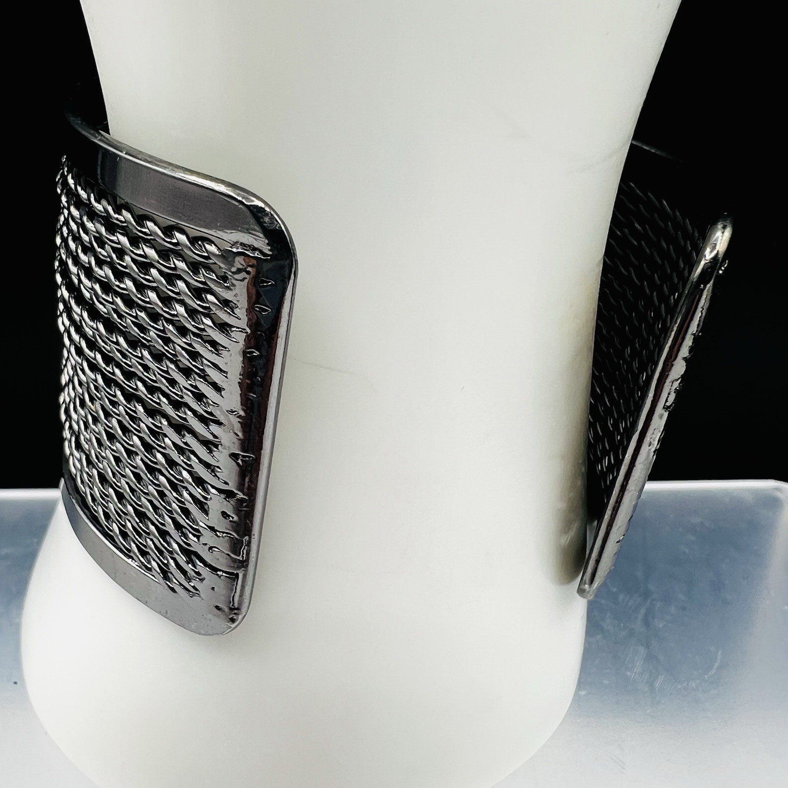Gunmetal Rope Chain Wide Cuff Bracelet Mesh Wrap Modern Statement