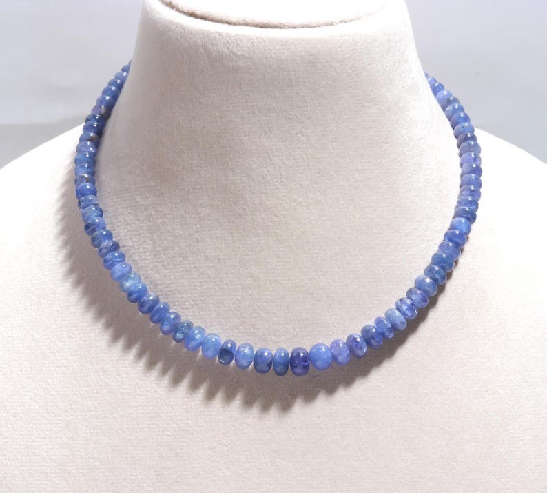 Blue Tanzanite Smooth Rondelle Gemstone Beads December Birthstone Necklaces 32”