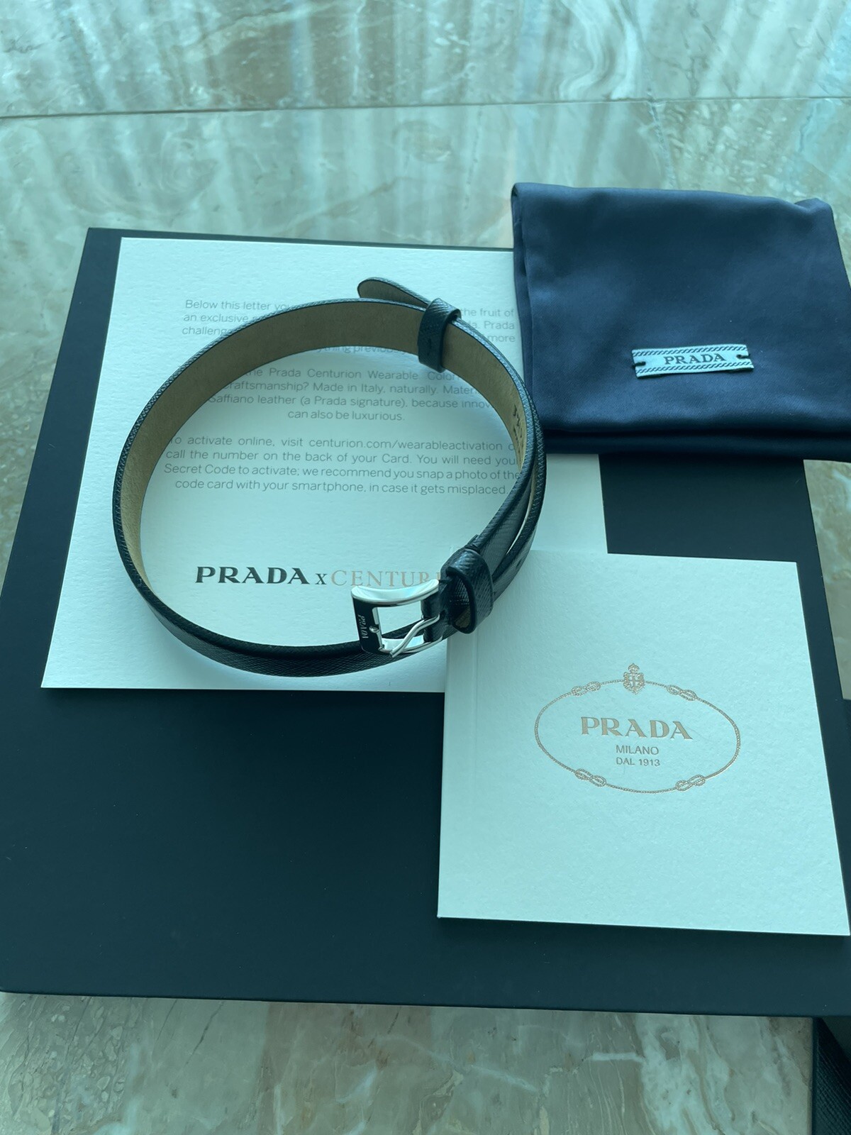 Prada x American Express Amex Centurion Black leather Wearable Bracelet W/ Box