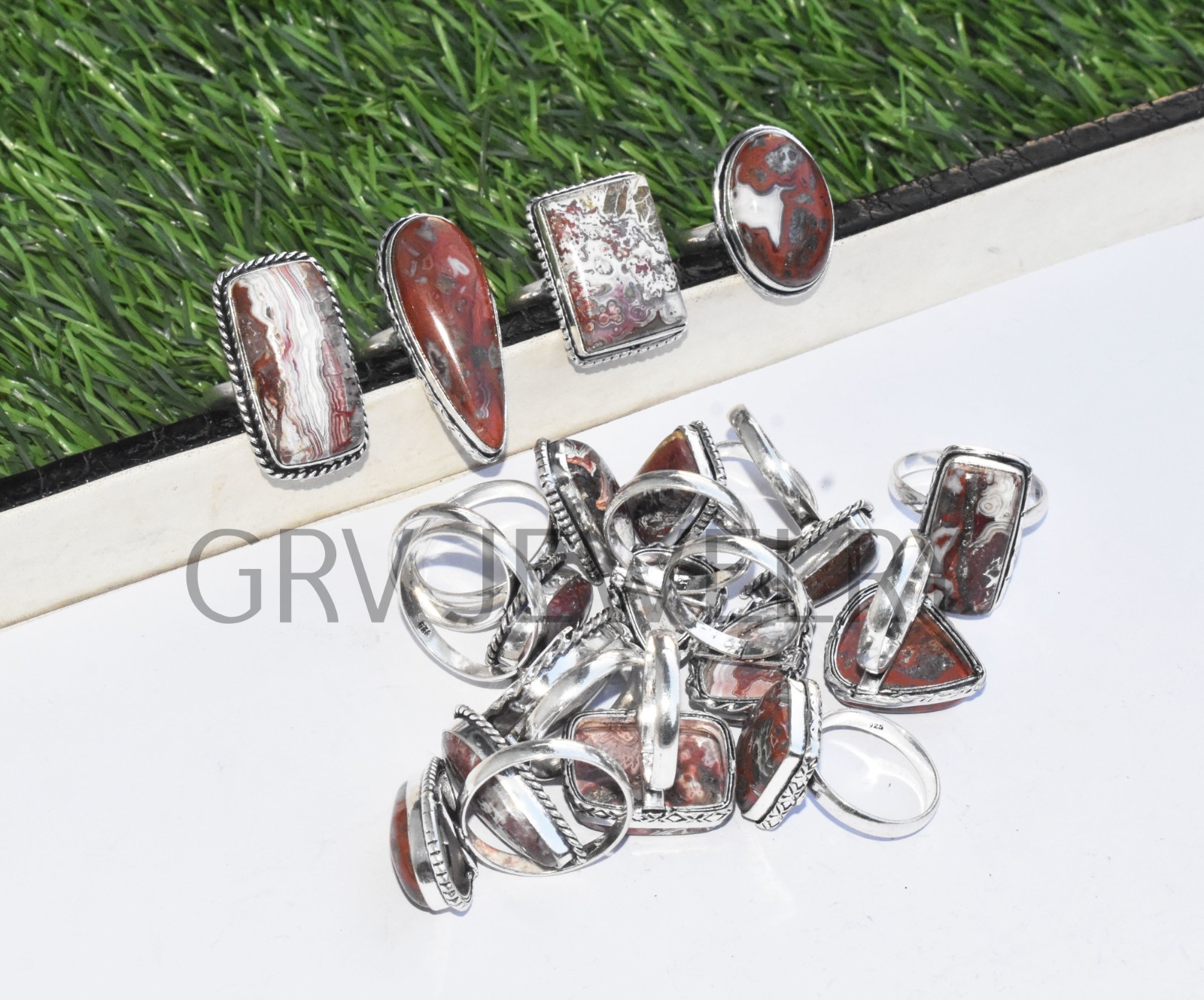 1-500 Pcs Crazy Lace Agate In Wholesale Rings Lot Bulk: Silver Plated Whr-79