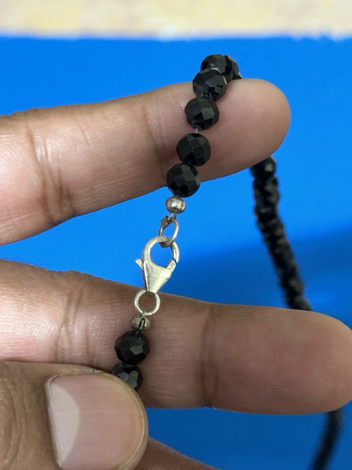 Natural Black Spinel Faceted Sparkling Beaded Necklace 30inches- 7mm- .925 clasp