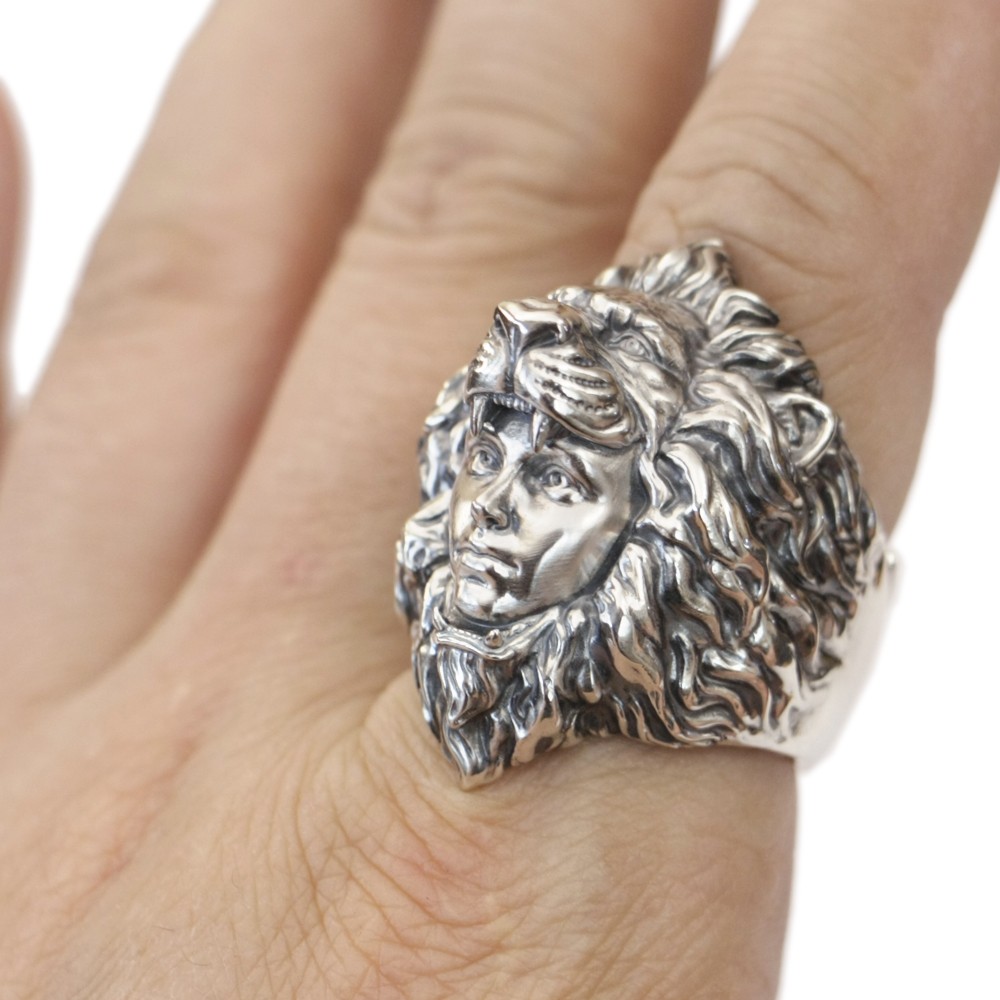 Lion Beauty 925 Sterling Silver Biker Ring TK349D Open US Size 8~15 HZ