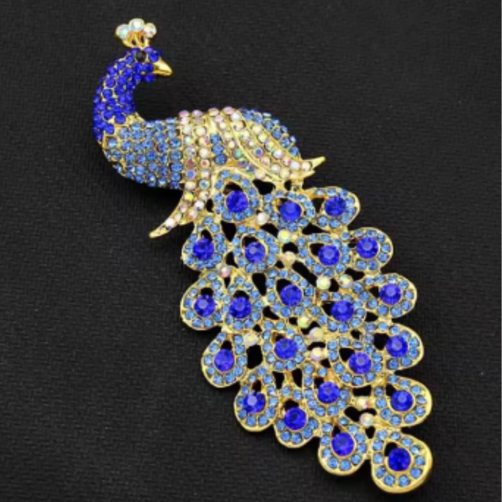 Vintage Style Peacock Bird Blue Rhinestone Crystal Cyan Bird Brooch Pin Pendant