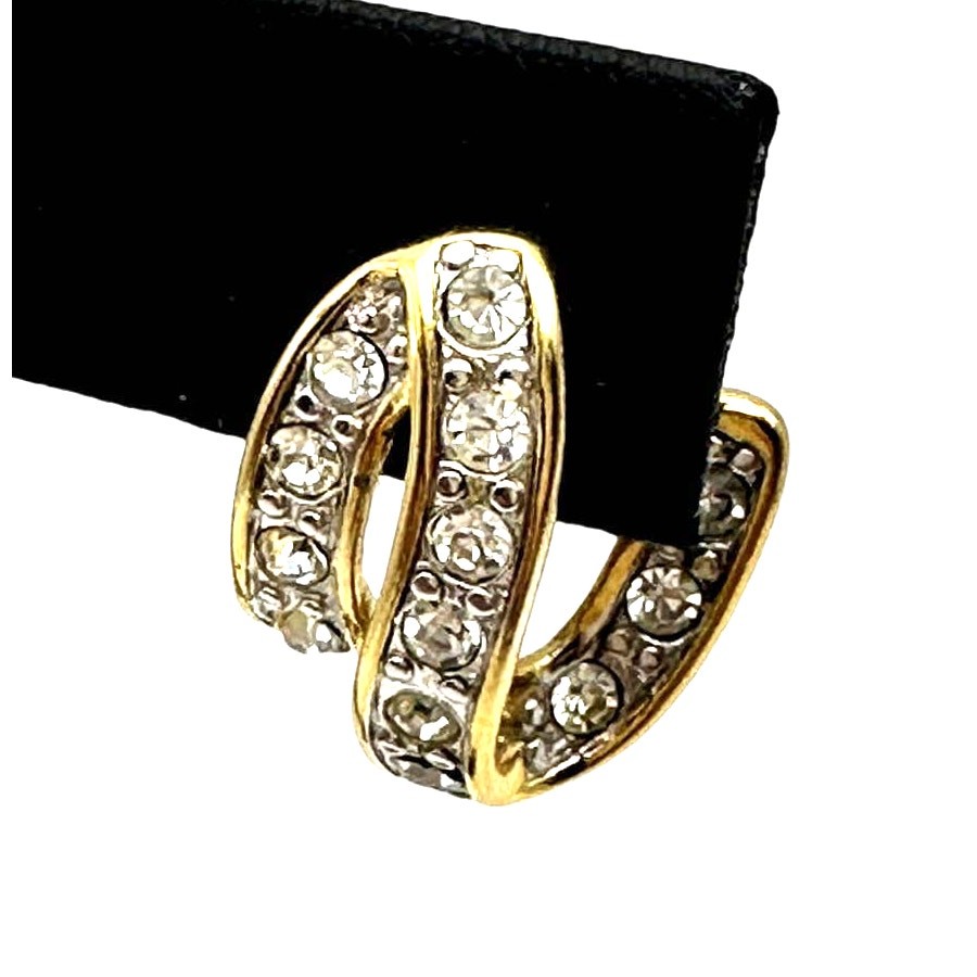 Vintage Monet SWIRL EARRING Pierced Gold Tone Rhinestone – 3/4″ x 3/4″ Marked