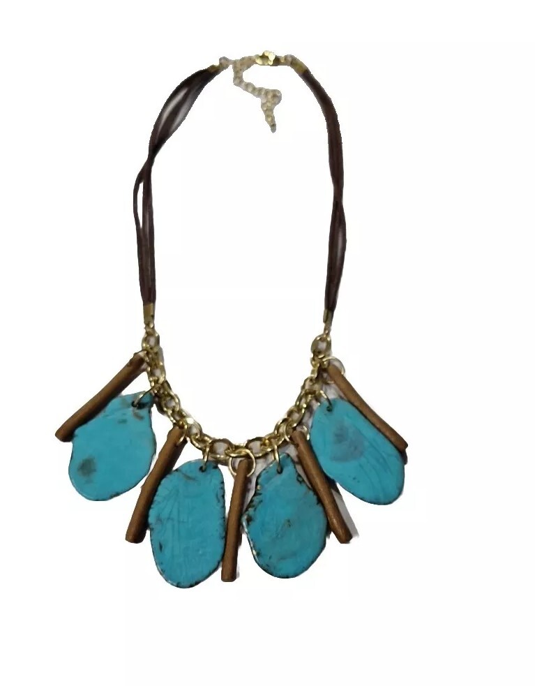 ladies turquoise Necklace On Gold And Leather Can Be 16 Ins To 20 Ins Long