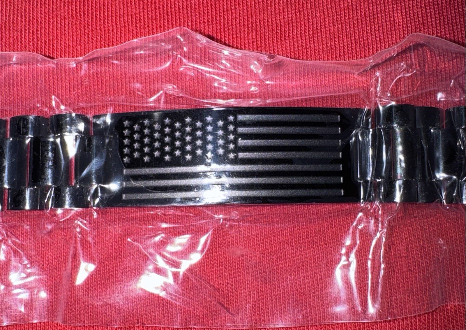 Black Stainless Steel Engraved Link Bracelet 8.3in Adjust U.S. Flag/Joshua 1:9
