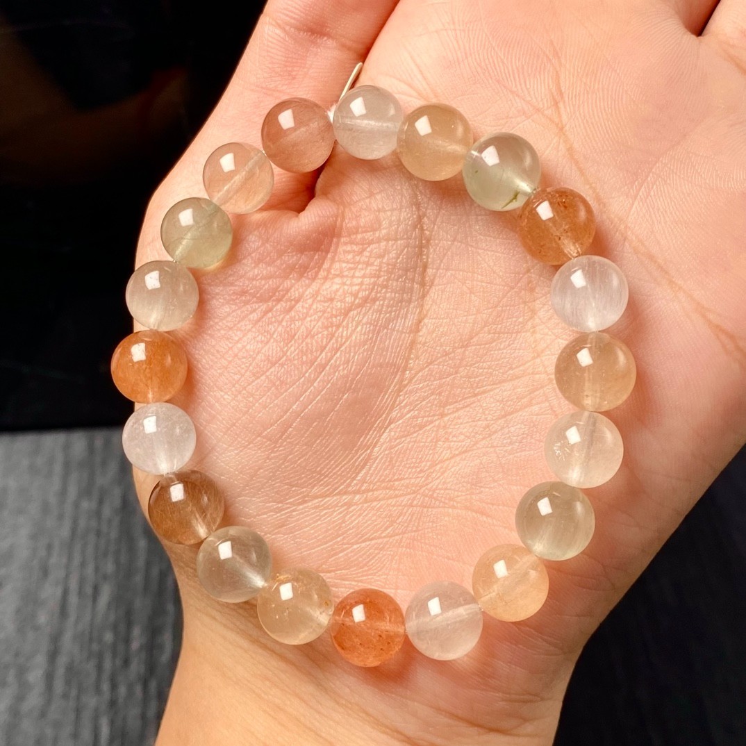 9.3 mm Natural Colorful Rutilated Quartz Bracelet healing Lucky Wealth Health