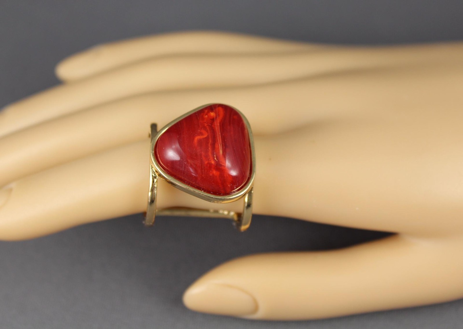faux marble gem metal cuff big statement cocktail ring 7/8″ long open back
