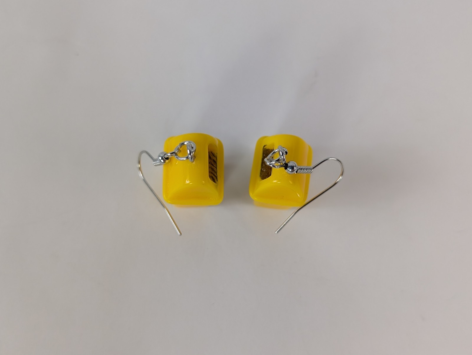 3D Yellow Black Trashcan Silver Tone Hook Dangle Drop Pierced Earrings Novelty