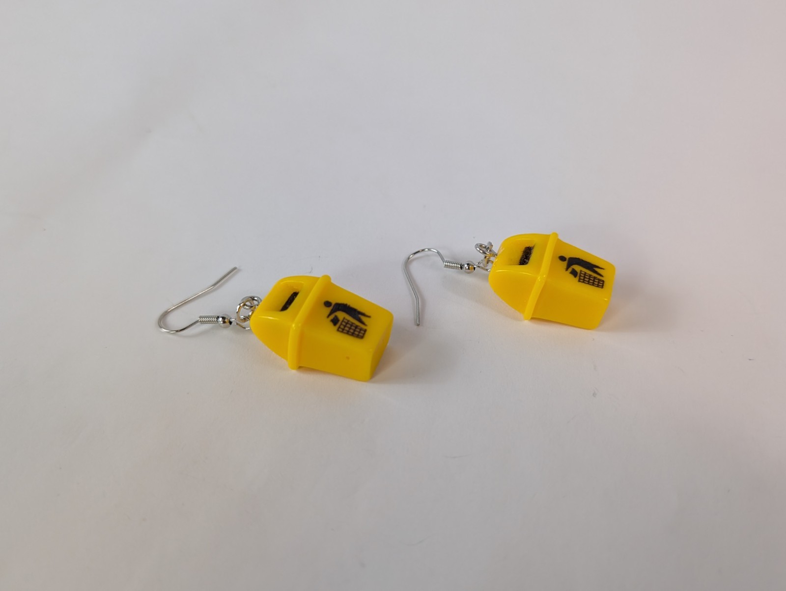 3D Yellow Black Trashcan Silver Tone Hook Dangle Drop Pierced Earrings Novelty